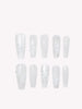 Pearl Bloom hand-painted white floral Long Coffin press-on nails