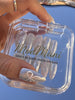 Chrome Ribbon Medium Almond press-on nail set with chrome ribbons plaid and shimmer