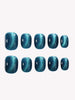 Emerald Frost deep green cat eye press on nails