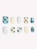 Petite Ribbon blue cream and white Extra Short Squoval press-on nails by ModMani