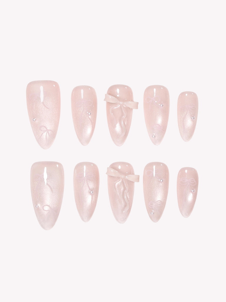 Blushing Bow blush pink Medium Almond press-on nail set
