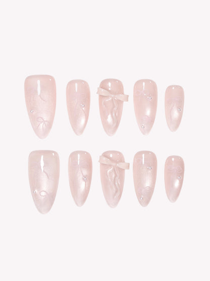 Blushing Bow blush pink Medium Almond press-on nail set