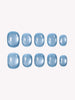 Misty Ocean blue grey cat eye press on nails